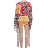 Printed Slanted Shoulder Bat Shirt DLSF-K6D16595A