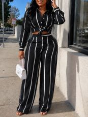 Stripe Long Sleeve Shirt Pants 2 Piece Set HNIF-TK085