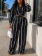 Stripe Long Sleeve Shirt Pants 2 Piece Set HNIF-TK085