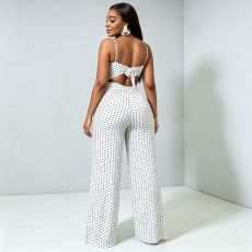 Polka Dot Printed Sling Wide Leg Jumpsuit SHD-8515