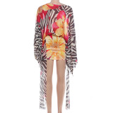 Printed Slanted Shoulder Bat Shirt DLSF-K6D16595A