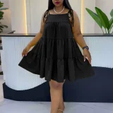 Plus Size Solid Color Loose Mini Dress HNIF-DJP002