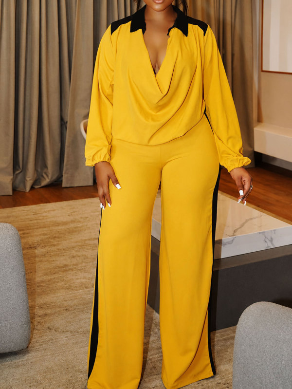 Long Sleeve Solid Color Loose Two Piece Pants Set HNIF-YY050