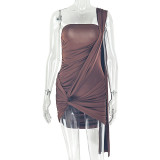 Solid Color Single Shoulder Tube Top Dress GJYO-JD305769