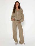 Solid Color Zipper Hooded Two Piece Pants Set YD-YM018