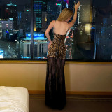 Leopard Printed Patchwork Lace Maxi Dress XEF-K6D17185A