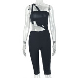 Solid Color Sport Sleeveless Seventh Jumpsuit GJYO-JP006390
