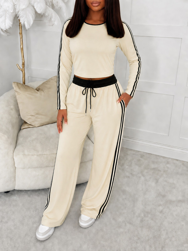 Contrast Color Stripe Casual Two Piece Pants Set HNIF-SR008