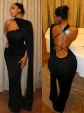 Sexy Backless Slash Shoulder Maxi Dress GADE-10250