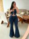 Sexy Wrap Chest Slit Top Micro Flare Pants Denim Suit GADE-6796