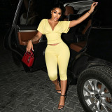 Solid Color V Neck Sport Two Piece Set GJYO-JS919230