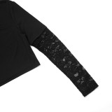 Lace Patchwork Long Sleeve Two Piece Pants Set MXBF-D26ST356