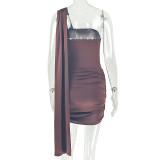 Solid Color Single Shoulder Tube Top Dress GJYO-JD305769