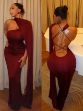 Sexy Backless Slash Shoulder Maxi Dress GADE-10250