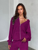Solid Color Zipper Hooded Two Piece Pants Set YD-YM018