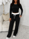 Contrast Color Stripe Casual Two Piece Pants Set HNIF-SR008