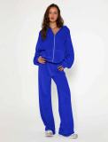 Solid Color Zipper Hooded Two Piece Pants Set YD-YM018