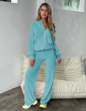 Solid Color Zipper Hooded Two Piece Pants Set YD-YM018