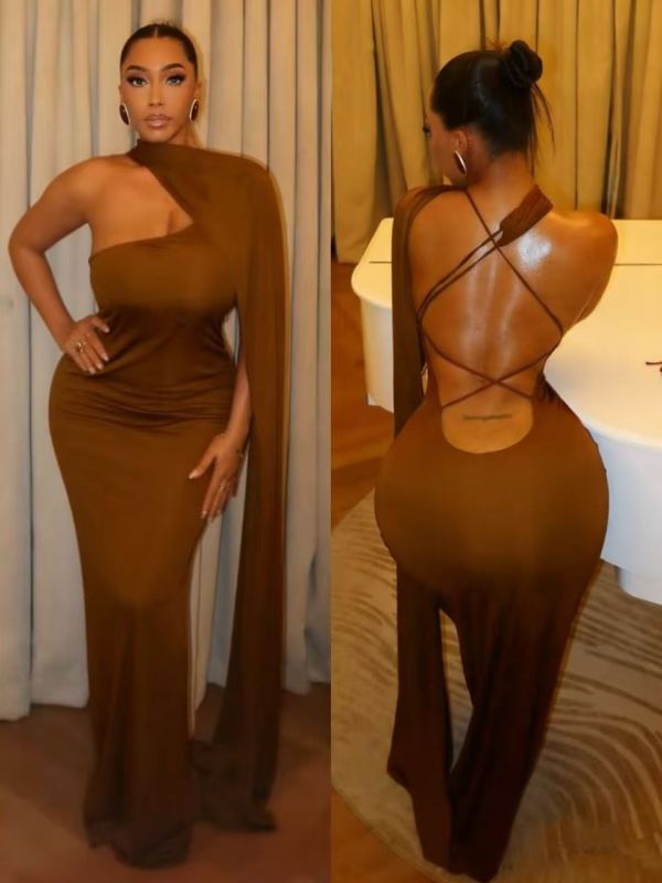 Sexy Backless Slash Shoulder Maxi Dress GADE-10250