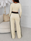 Contrast Color Stripe Casual Two Piece Pants Set HNIF-SR008