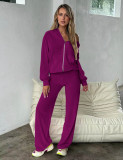 Solid Color Zipper Hooded Two Piece Pants Set YD-YM018