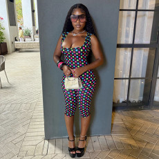 Polka Dot Printed Sleeveless Seventh Jumpsuit MXBF-Q26JP186