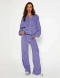 Solid Color Zipper Hooded Two Piece Pants Set YD-YM018