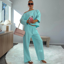 Solid Color Slash Shoulder Two Piece Pants Set XEF-K6S16392A