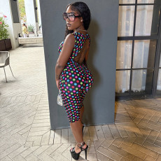 Polka Dot Printed Sleeveless Seventh Jumpsuit MXBF-Q26JP186