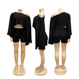 Slash Shoulder Bat Sleeve Two Piece Shorts Set HNIF-CH603
