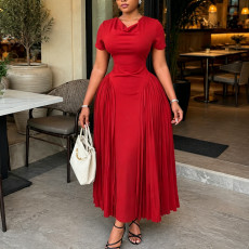 Plus Size Solid Color Short Sleeve Ruched Maxi Dress GCZF-8672