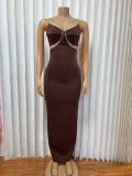 V Neck Sling Slim Maxi Dress GMYU-11500