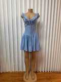 V Neck Solid Color Backless Mini Dress GMYU-9512