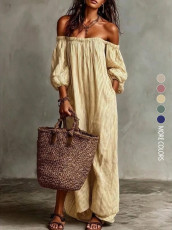 One Shoulder Stripe Long Sleeve Maxi Dress GSRX-925