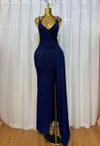Sling V Neck Ruched Maxi Dress GMYU-8830