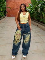 Plus Size Wash Holes Loose Jeans GYLN-0391