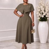 Plus Size Solid Color Shawl Midi Dress GMLF-3382