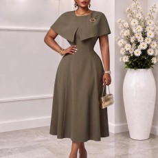 Plus Size Solid Color Shawl Midi Dress GMLF-3382