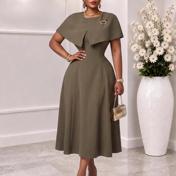 Plus Size Solid Color Shawl Midi Dress GMLF-3382