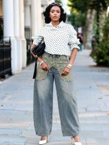 Plus Size Star Printed Raw Edge Straight Jeans GYLN-1039