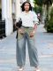 Plus Size Star Printed Raw Edge Straight Jeans GYLN-1039