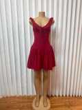 V Neck Solid Color Backless Mini Dress GMYU-9512