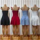 V Neck Solid Color Backless Mini Dress GMYU-9512