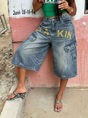 Letter Printed Loose Seventh Jeans GYLN-3023
