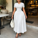 Plus Size Solid Color Short Sleeve Ruched Maxi Dress GCZF-8672
