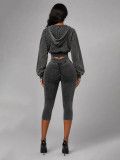 Long Sleeve Zipper Hooded Sweatshirts Seventh Pants Suit CH-26085