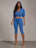 Long Sleeve Zipper Hooded Sweatshirts Seventh Pants Suit CH-26085