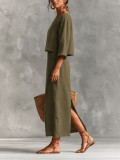 Long Sleeve Solid Color Top Split Long Skirt Suit HNIF-SR002