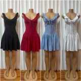 V Neck Solid Color Backless Mini Dress GMYU-9512