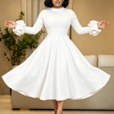 Plus Size 3D Flower Long Sleeve Midi Dress GATE-645